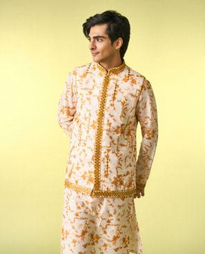 Diwas Men Enigmatic Cream Kurta Jacket Set
