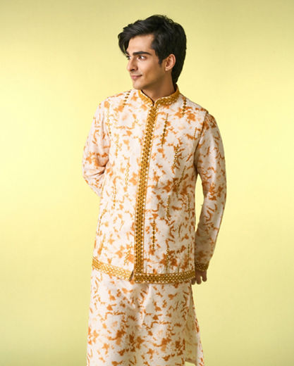 Diwas Men Enigmatic Cream Kurta Jacket Set