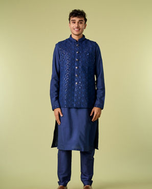 Diwas Men Blue Elegance Kurta Jacket Set