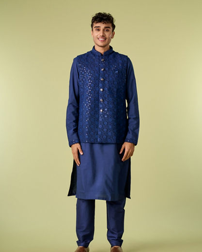 Diwas Men Blue Elegance Kurta Jacket Set