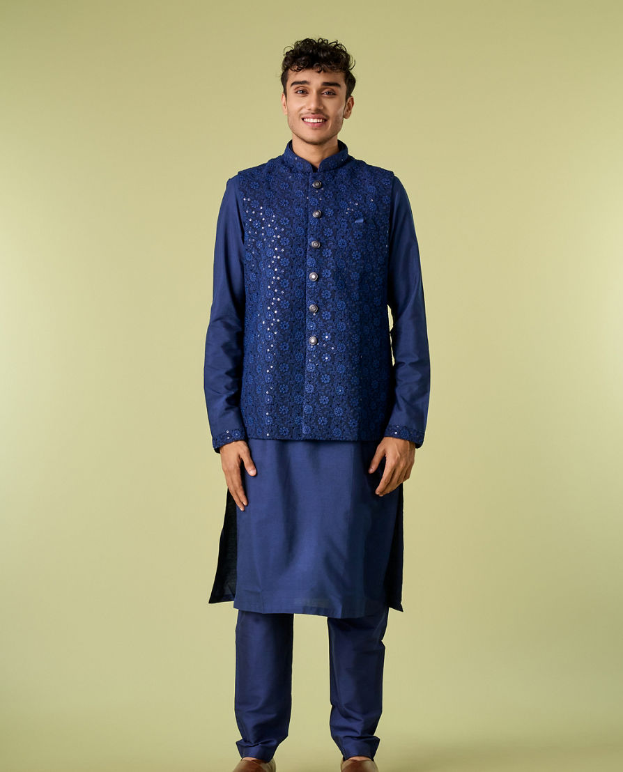 Diwas Men Blue Elegance Kurta Jacket Set