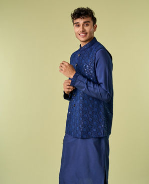 Diwas Men Blue Elegance Kurta Jacket Set
