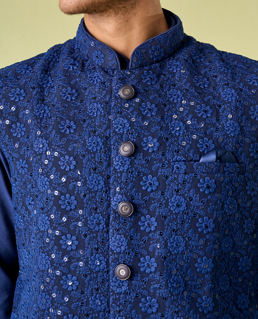 Diwas Men Blue Elegance Kurta Jacket Set