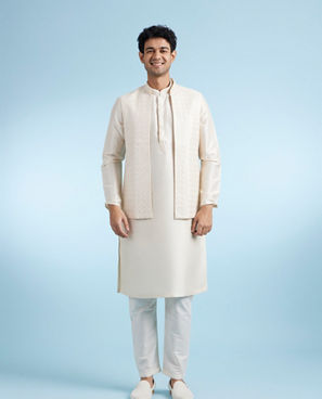 Diwas Men Radiant Cream Kurta Jacket Set