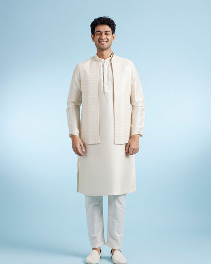 Diwas Men Radiant Cream Kurta Jacket Set