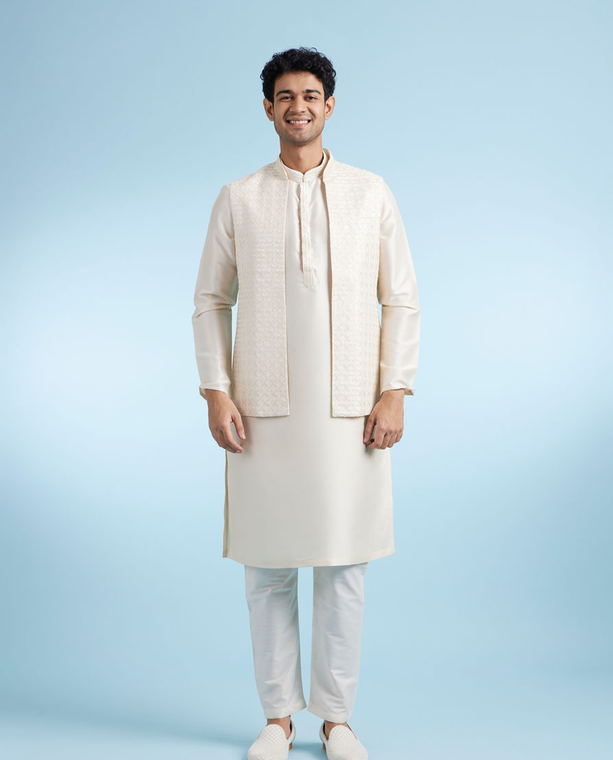 Diwas Men Radiant Cream Kurta Jacket Set