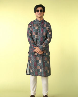 Diwas Men Teal Green Opulence Kurta Jacket Set