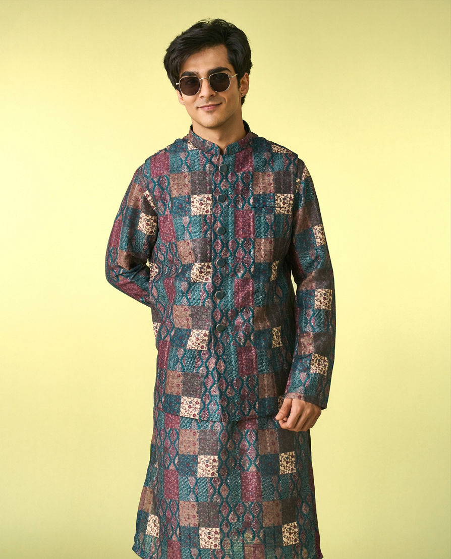 Diwas Men Teal Green Opulence Kurta Jacket Set