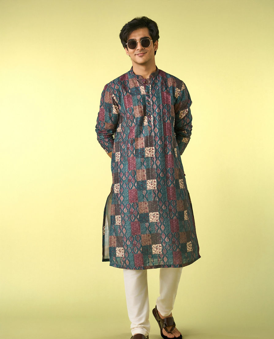 Diwas Men Teal Green Opulence Kurta Jacket Set