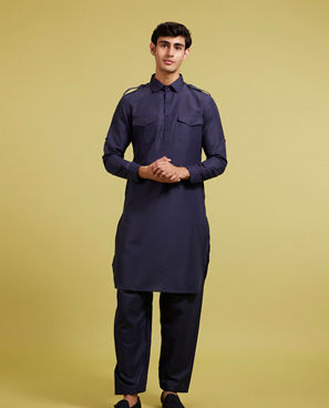 Diwas Men Midnight Blue Pathani Set