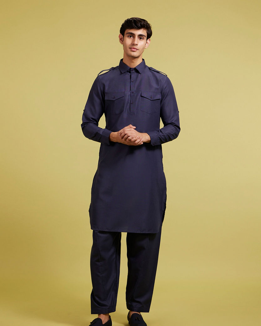 Diwas Men Midnight Blue Pathani Set