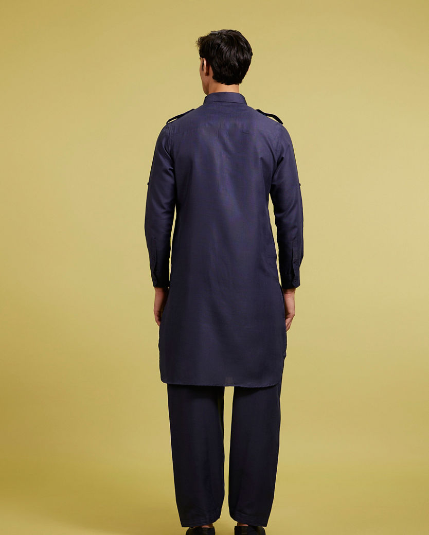 Diwas Men Midnight Blue Pathani Set