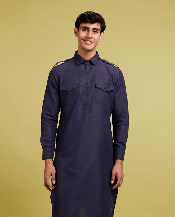 Diwas Men Midnight Blue Pathani Set