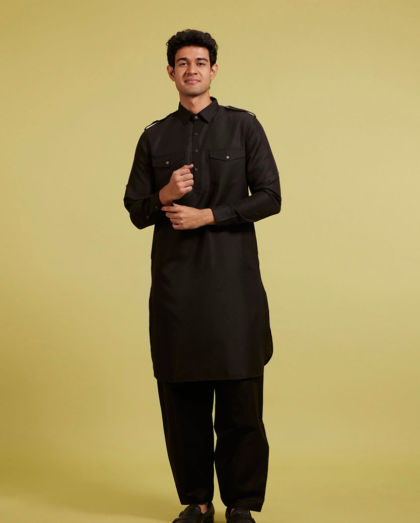 Diwas Men Midnight Black Pathani Set