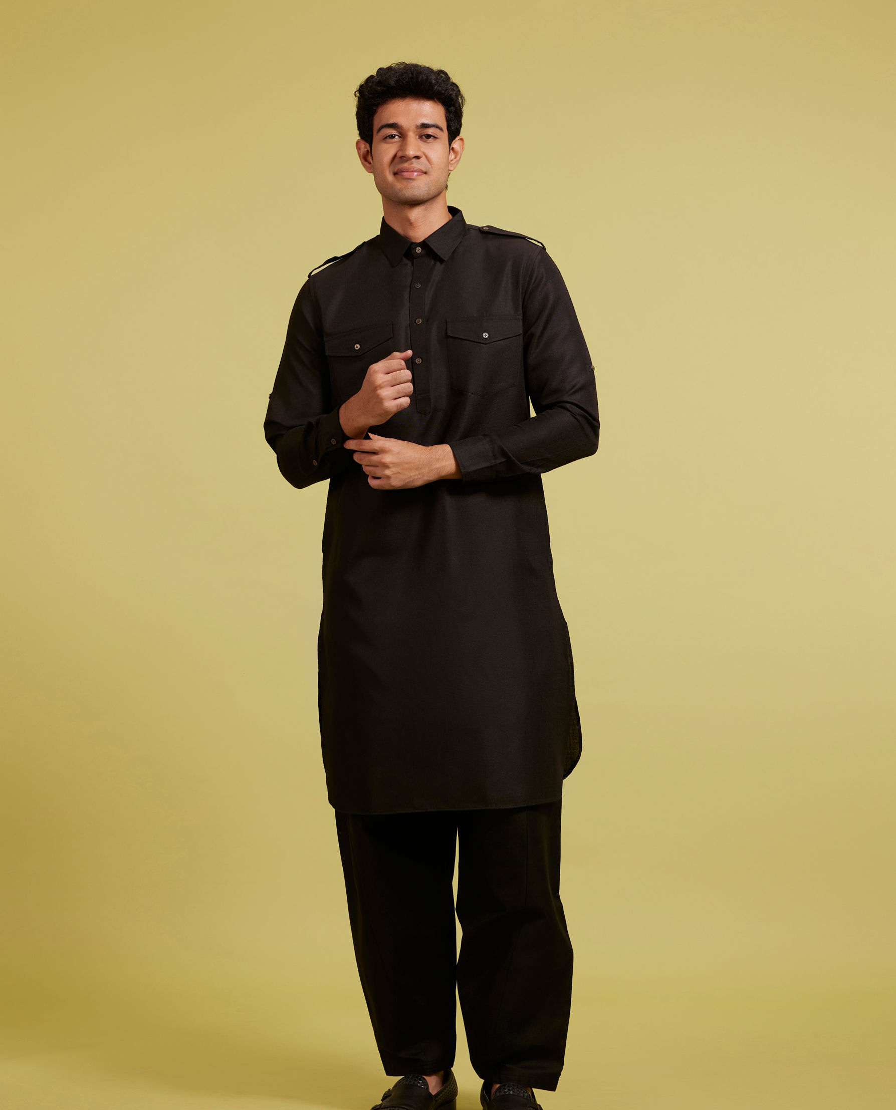 Diwas Men Midnight Black Pathani Set