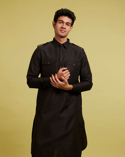 Diwas Men Midnight Black Pathani Set