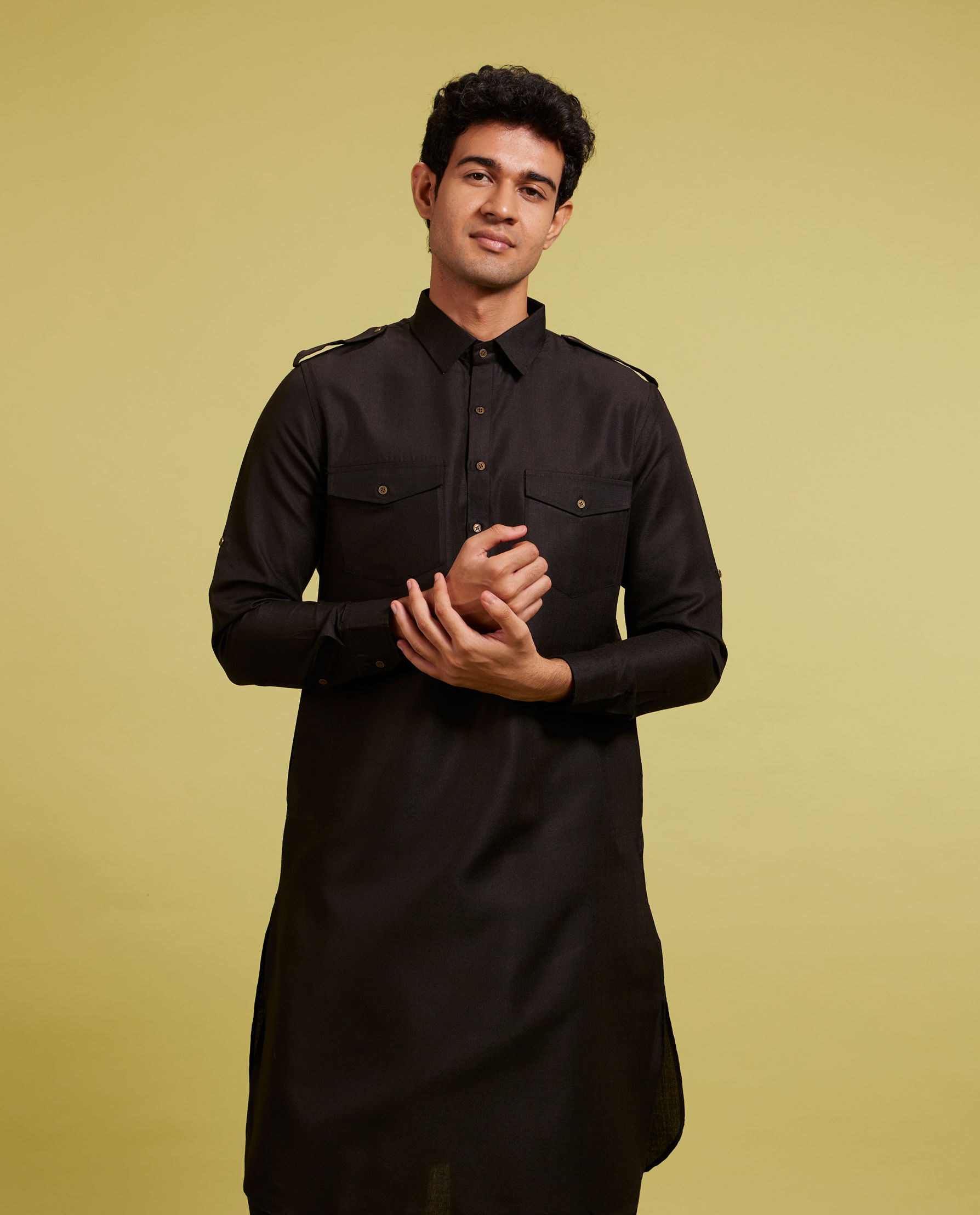 Diwas Men Midnight Black Pathani Set