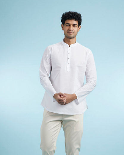 Diwas Men White Festive Short Kurta