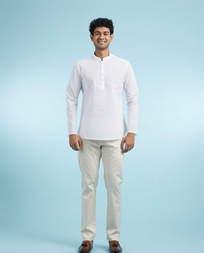 Diwas Men White Festive Short Kurta