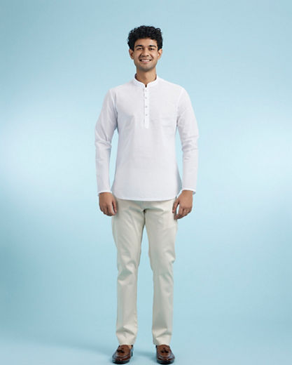 Diwas Men White Festive Short Kurta