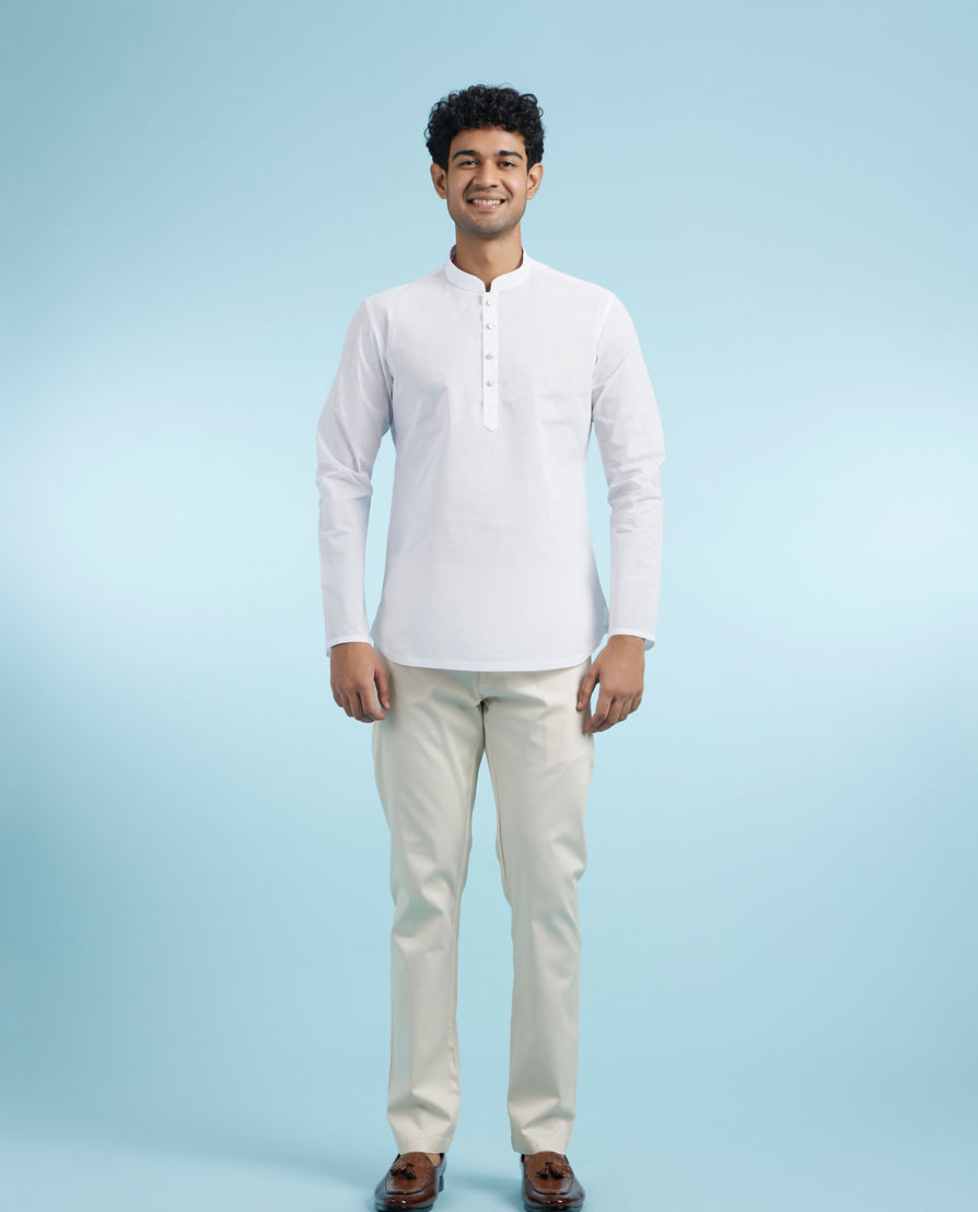 Diwas Men White Festive Short Kurta