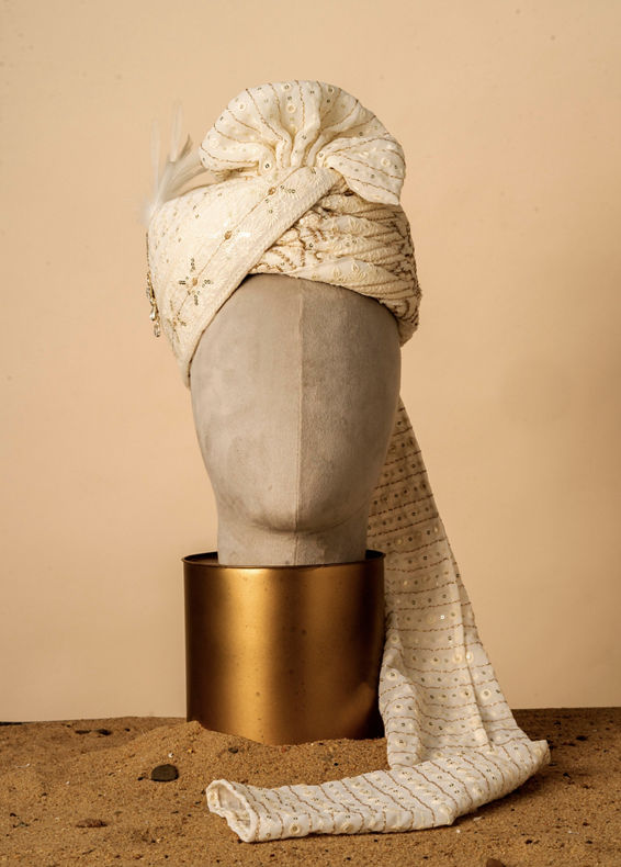 Manyavar Men Regal Satin Cream Safa