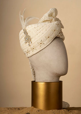 Manyavar Men Regal Satin Cream Safa