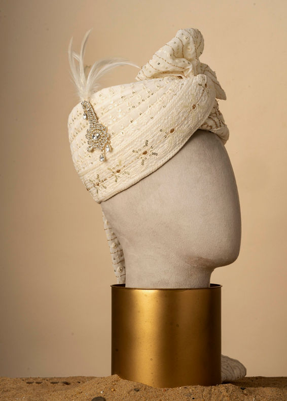 Manyavar Men Regal Satin Cream Safa