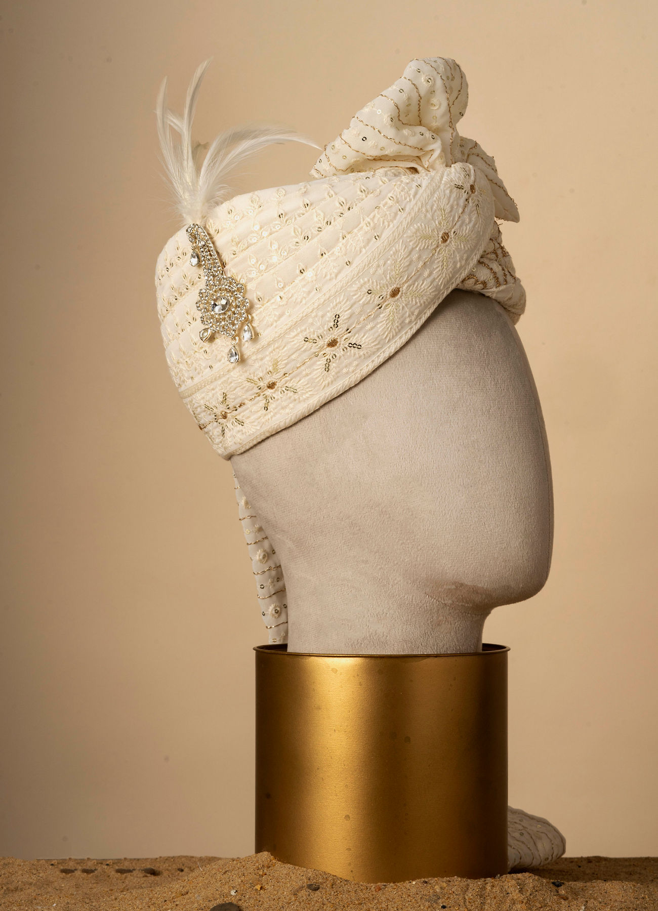 Manyavar Men Regal Satin Cream Safa