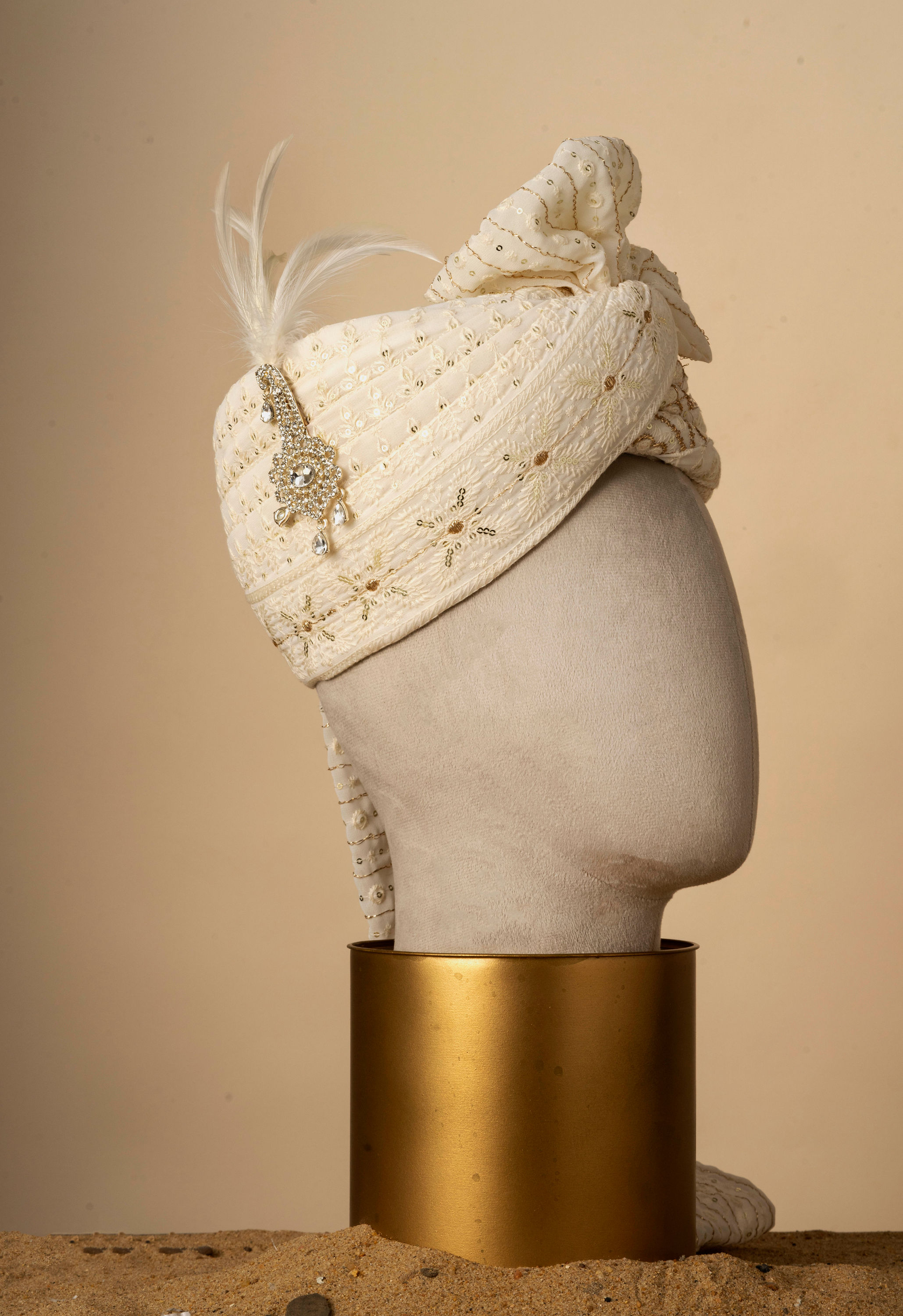 Manyavar Men Regal Satin Cream Safa