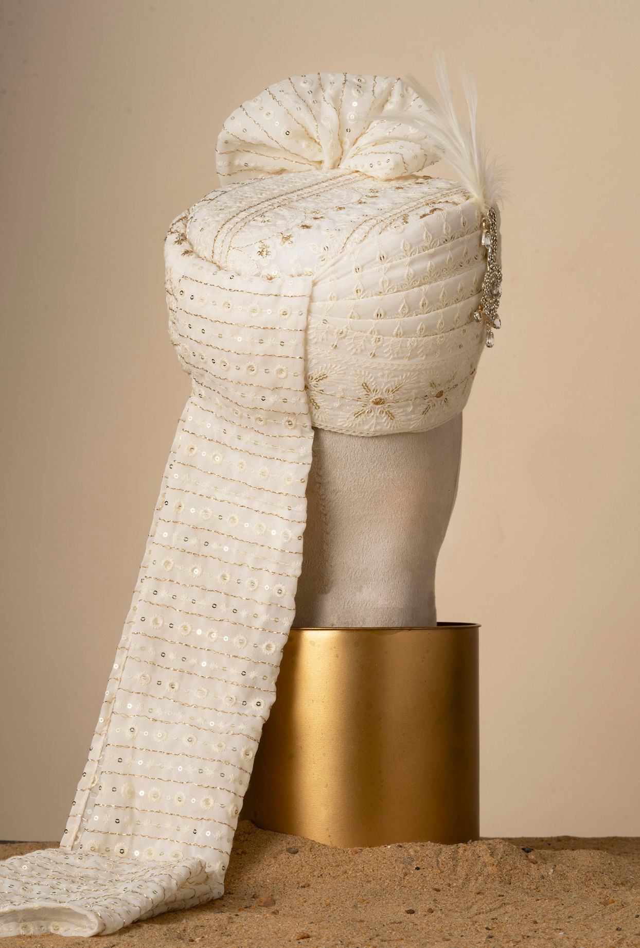 Manyavar Men Regal Satin Cream Safa