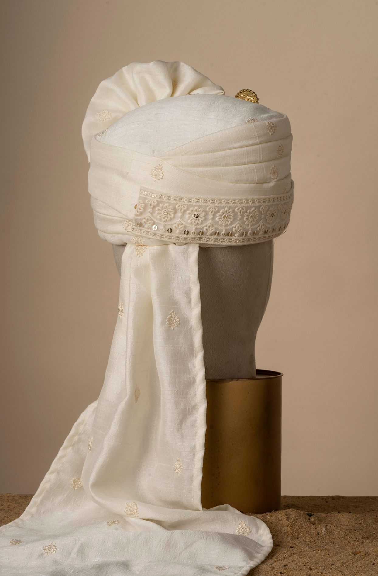 Manyavar Men Regal Cream Colored Silk Safa