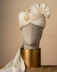 Manyavar Men Regal Cream Colored Silk Safa