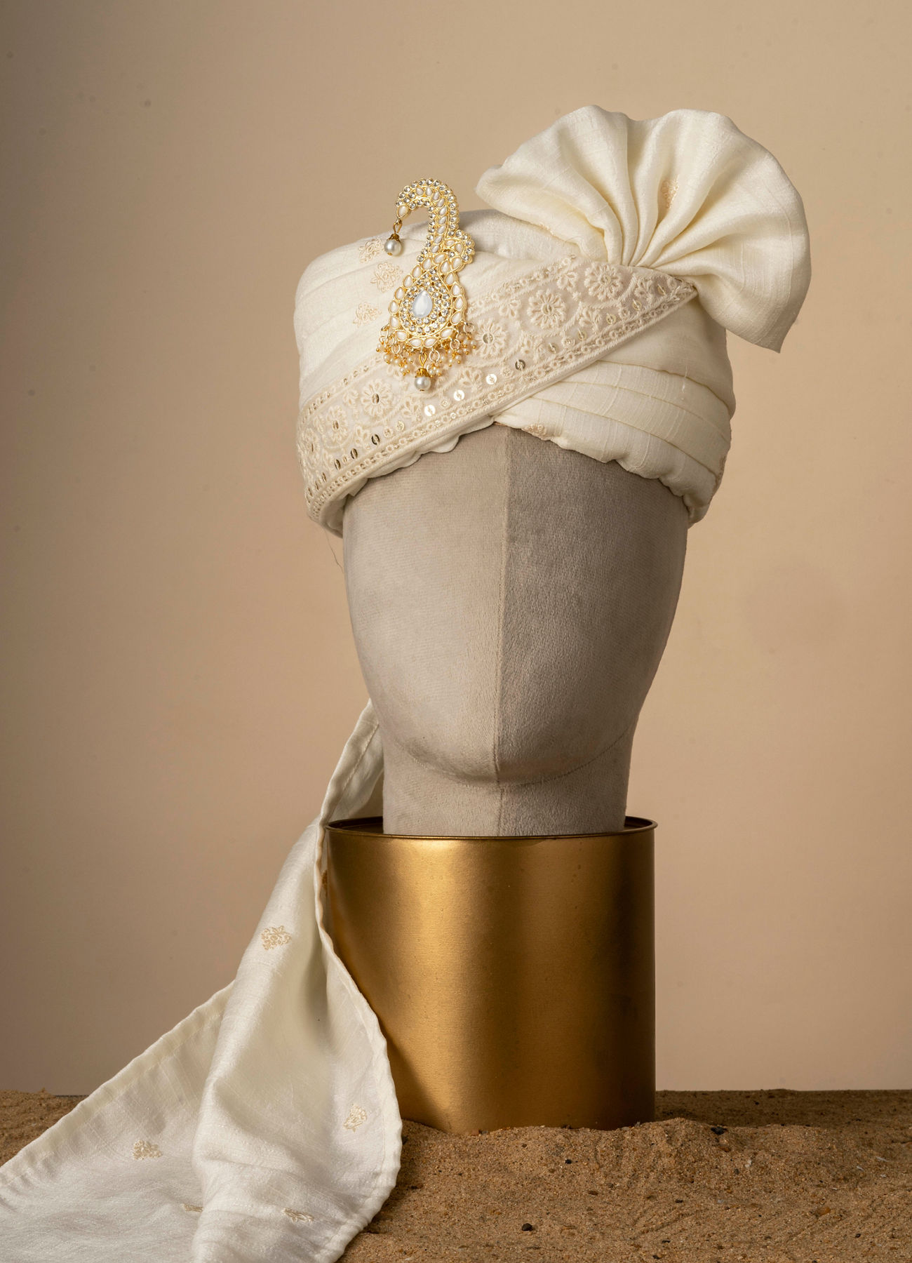 Manyavar Men Regal Cream Colored Silk Safa