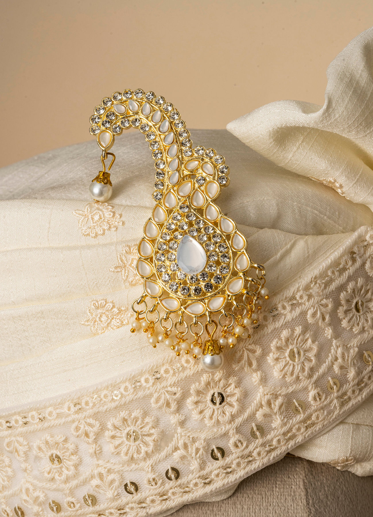 Manyavar Men Regal Cream Colored Silk Safa