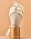 Manyavar Men Cream Art Silk Safa with Brooch