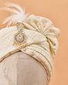 Manyavar Men Cream Art Silk Safa with Brooch