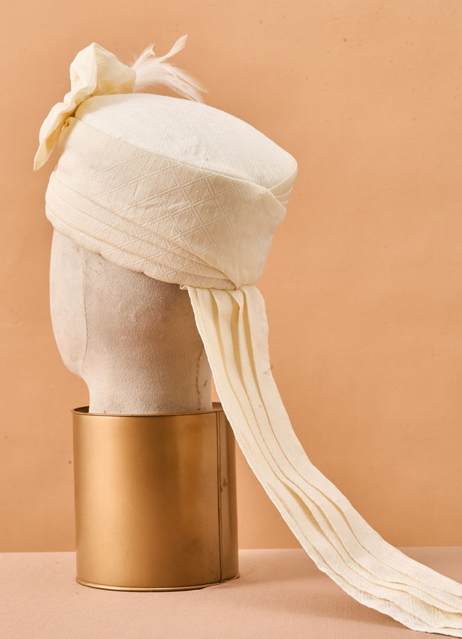 Manyavar Men Cream Art Silk Safa with Brooch
