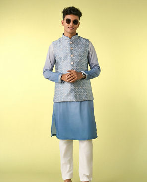 Diwas Men Gorgeous Blue Kurta Jacket Set