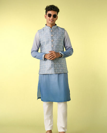 Diwas Men Gorgeous Blue Kurta Jacket Set