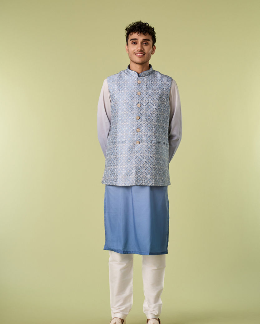 Diwas Men Gorgeous Blue Kurta Jacket Set