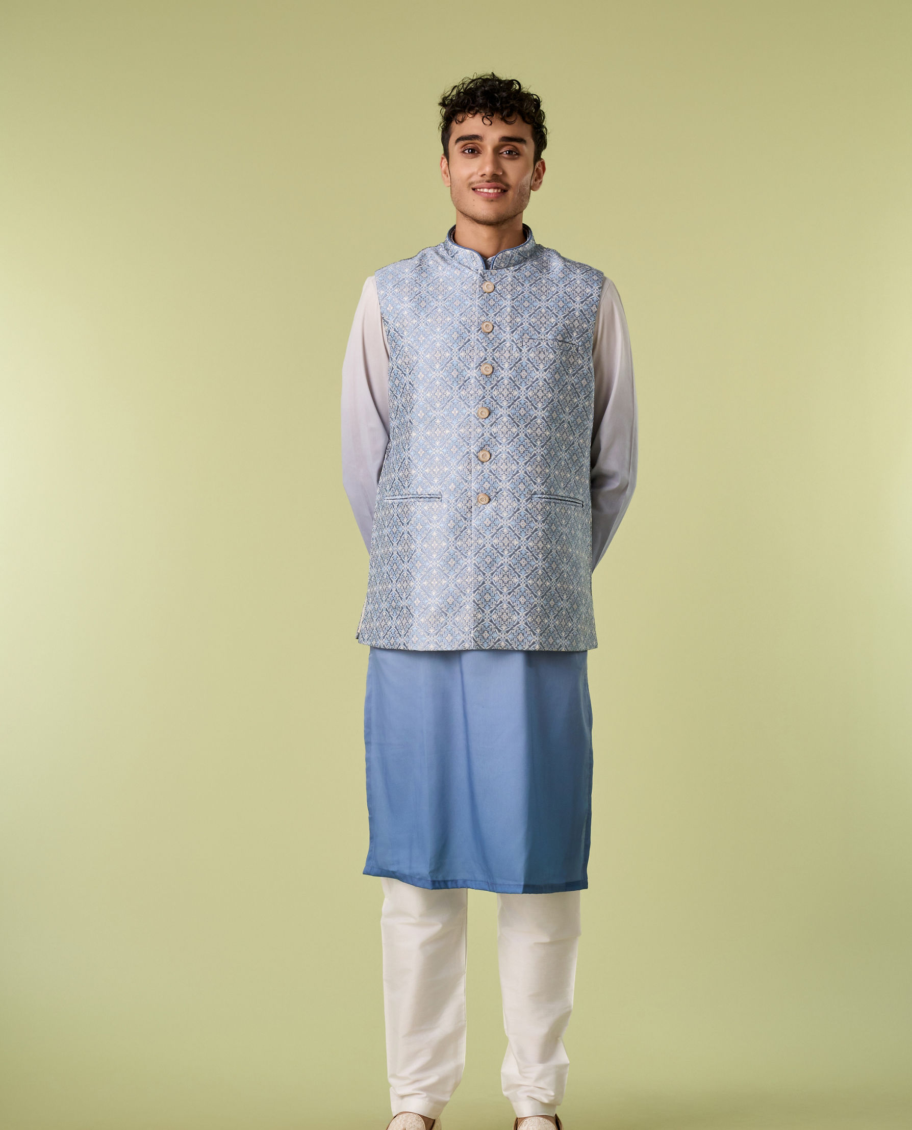 Diwas Men Gorgeous Blue Kurta Jacket Set