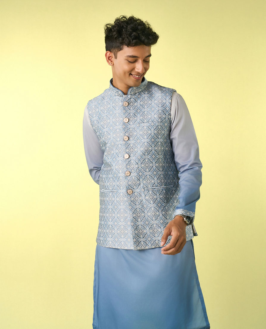 Diwas Men Gorgeous Blue Kurta Jacket Set