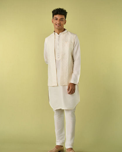 Diwas Men Cream Elegance Kurta Jacket Set