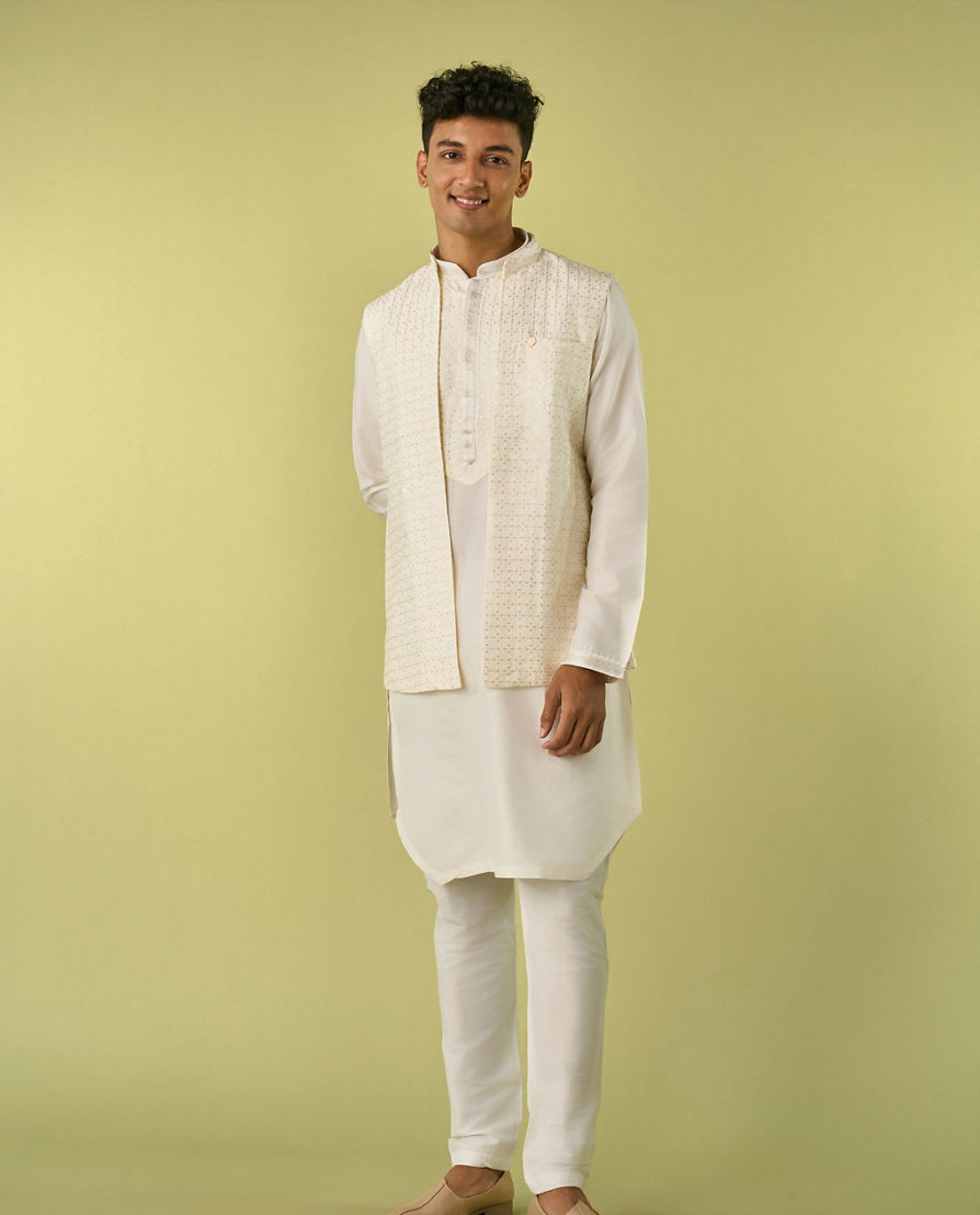 Diwas Men Cream Elegance Kurta Jacket Set