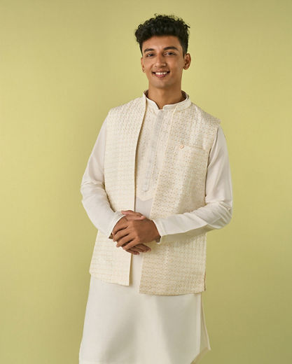 Diwas Men Cream Elegance Kurta Jacket Set