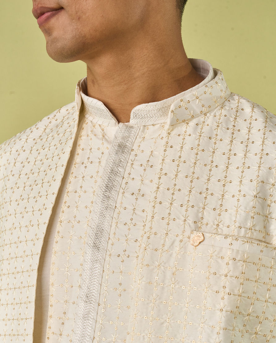 Diwas Men Cream Elegance Kurta Jacket Set