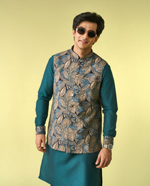Diwas Men Teal Green Kurta Jacket Set