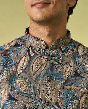 Diwas Men Teal Green Kurta Jacket Set