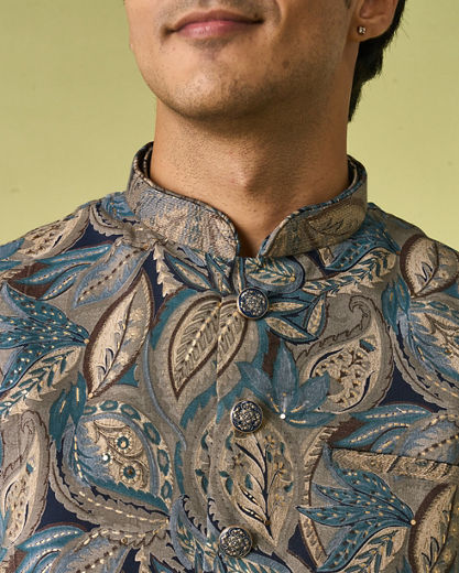 Diwas Men Teal Green Kurta Jacket Set